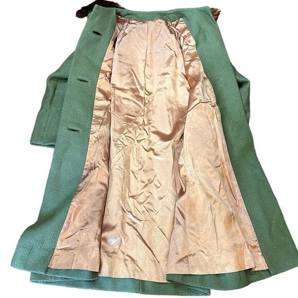 Rare Vintage 1950s - 60s  Bettyjean Green Swing Coat Real Fur Collar SZ. 8 MCM - Picture 4 of 16